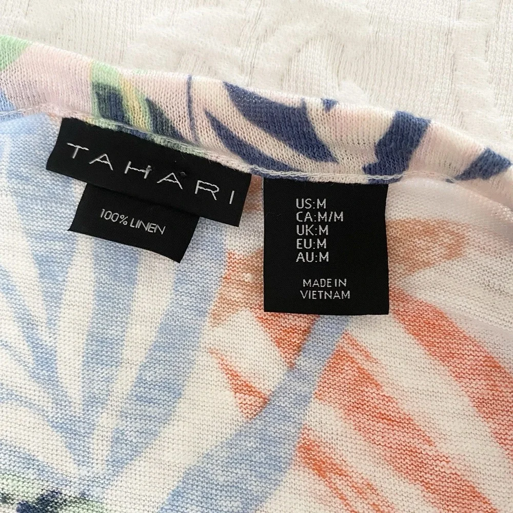 Tahari 100% Linen Tropical Leaf Print Crop Top M Lightweight‎ Resort Beach Boho